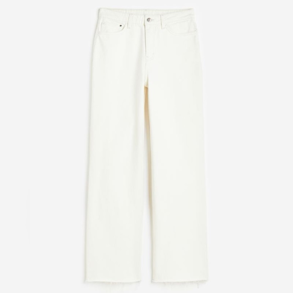 H&M Curvy Fit Wide Ultra High Waist Jeans White 8